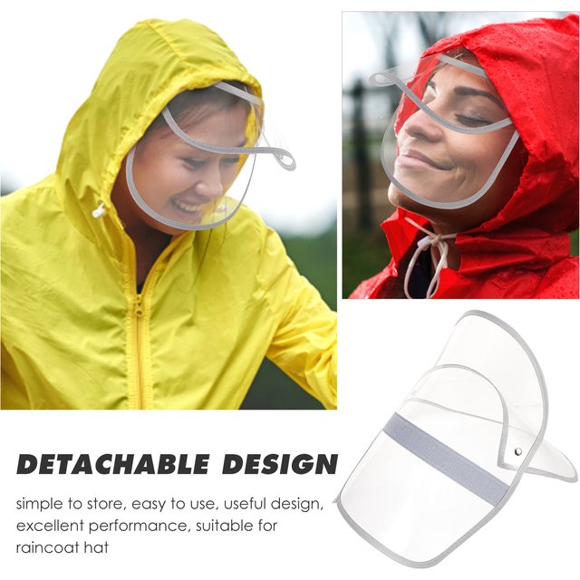 Chapeau imperméable avec visière détachable, protection faciale transparente, poncho de pluie intégré