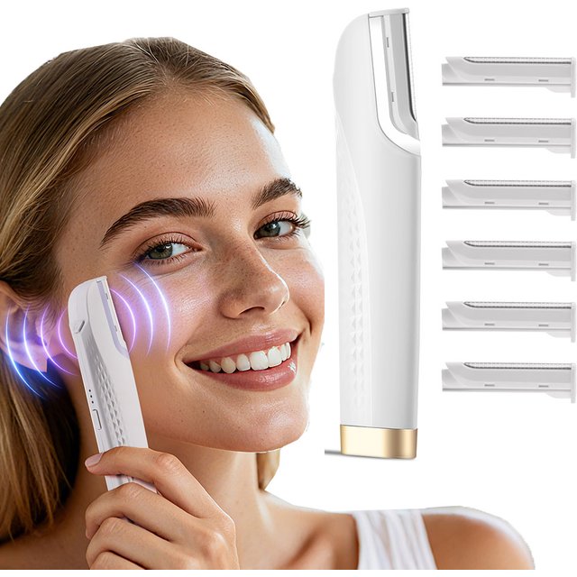 Electric Sonic Dermaplaning Razor for women Facial Exfoliation Hair Remover LED Portable Shaver with 6 Cutter Heads for Skin