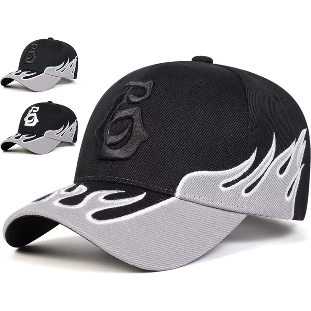 Unisex Flame Embroidery Letter Baseball Caps Spring Autumn Outdoor Adjustable Casual Hats Sunscreen Hat Sports Cap