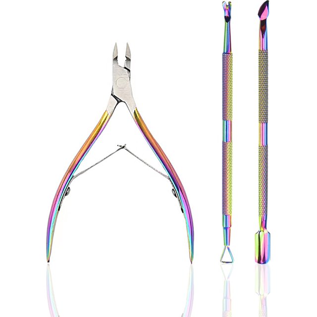 3 Pcs/Set Professional Stainless Steel Nail Cutter Scissor Nippers Muti Function Cuticle Pusher Remover Nail Care Manicure Kits