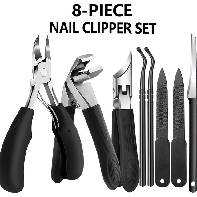 8pcs Professional Heavy-Duty Stainless Steel Complete Pedicure And Manicure Set - Nail Care Tools, Including Nail Clippers