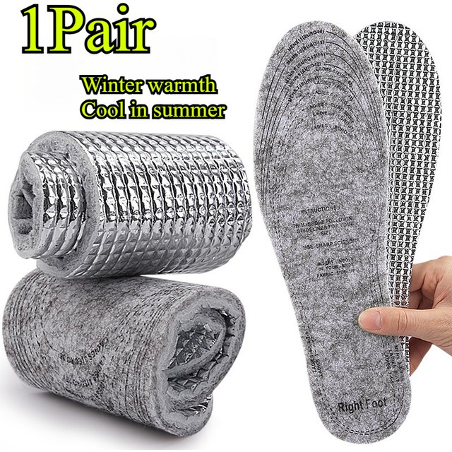 1Pair Felt Aluminum Foil Insoles Winter Warm Summer Cool Comfortable Deodorant Insert Soles trimmable Heating Keep Warm Shoe Pad