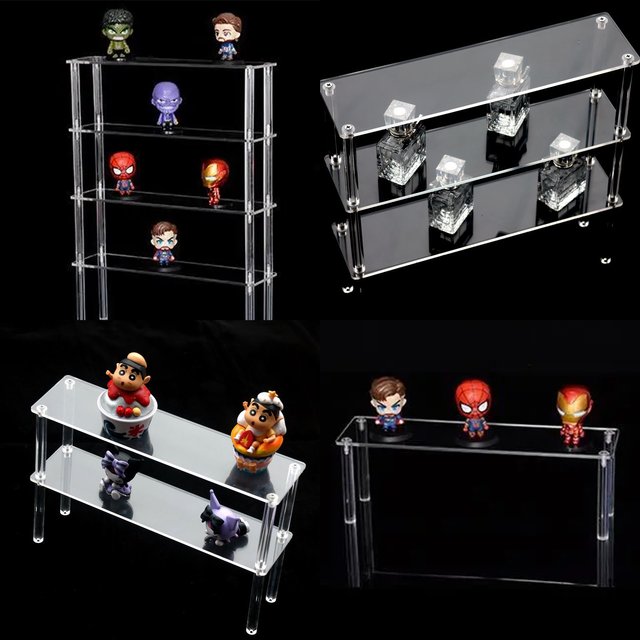 Présentoir Vertical en acrylique transparent à 1-4 niveaux, pour bijoux, parfum, assemblage d'étagère de rangement de bureau pour figurines, boîte aveugle, jouets