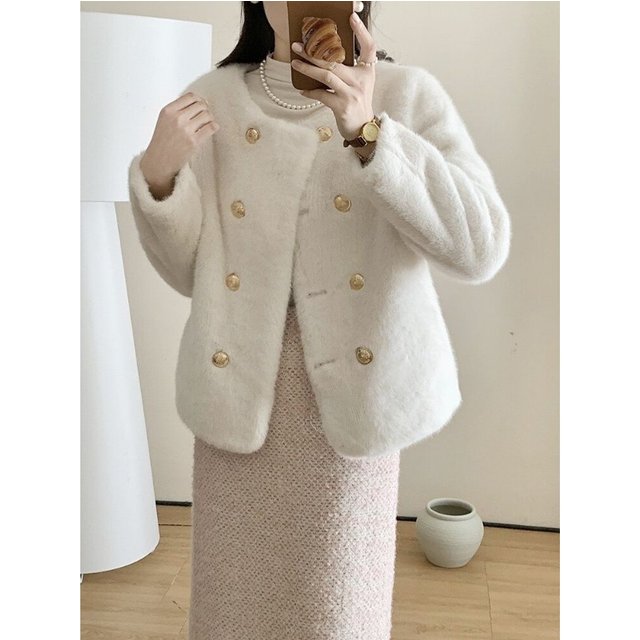 Femmes Anti-saison col rond petit vent parfumé vison manteau en peluche court Simple mode épaissi fausse fourrure manteau jeunes modèles