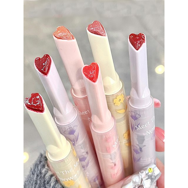 Gege Bear Floral Whisper Moisturizing Mirror Shine Lipstick — Glossy Jelly Finish, Heart-Shaped Bullet, Hydrating Lip Balm