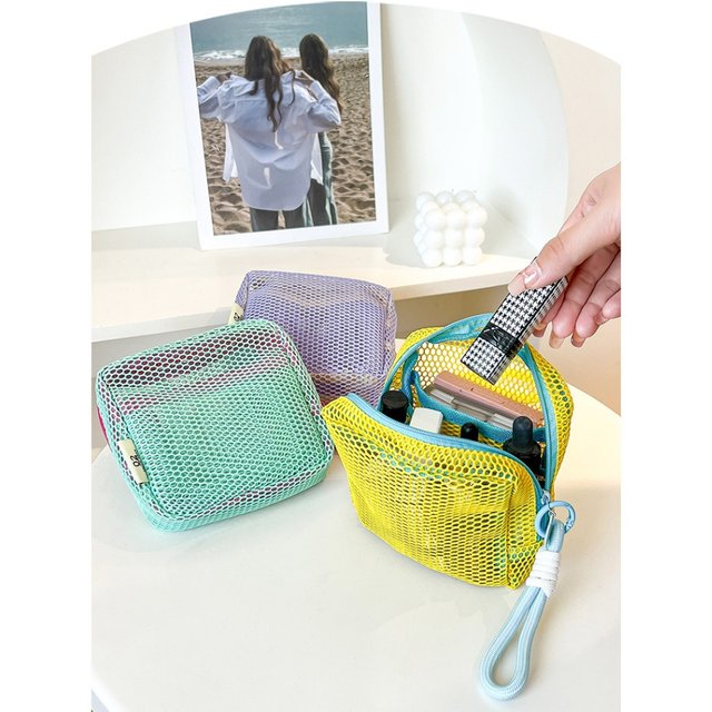 Large Capacity Mesh Makeup Bag Dopamine Mesh Fabric Tofu Bag Women's Mouth Red Envelope Mini Coin Purse