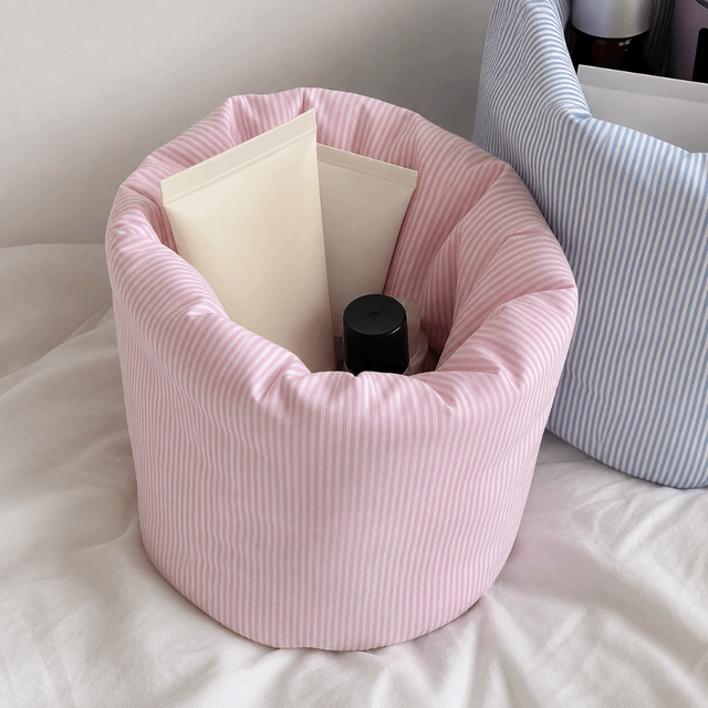 Item Organization Striped Makeup Bag Large Capacity Cloth Desktop Storage Basket Makeup Brush Storage Cute Cosmetics Container