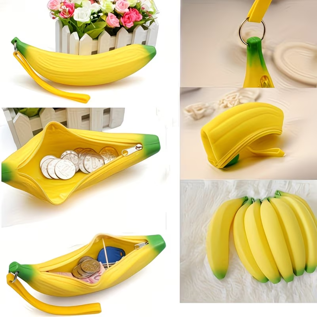2 Banana-Shaped Zipper Wallets, Fashionable Fruit Coin Purses, Silicone Banana-Shaped Fun Storage Cases, Compact Storage for Earphones, Lipstick, Earphone Cases, Lipstick, Coin Purses, Accessories -