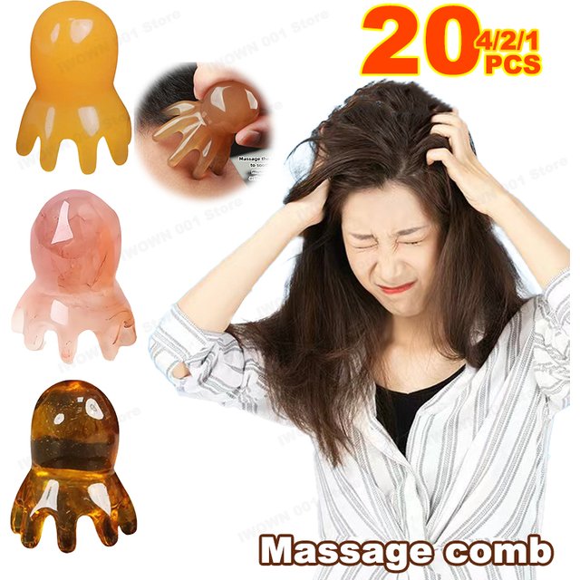 Peigne à points d'acupuncture poulpe en résine naturelle, masseur Portable pour la tête et le cou, pour soulager le stress, thérapie méridienne, soins capillaires