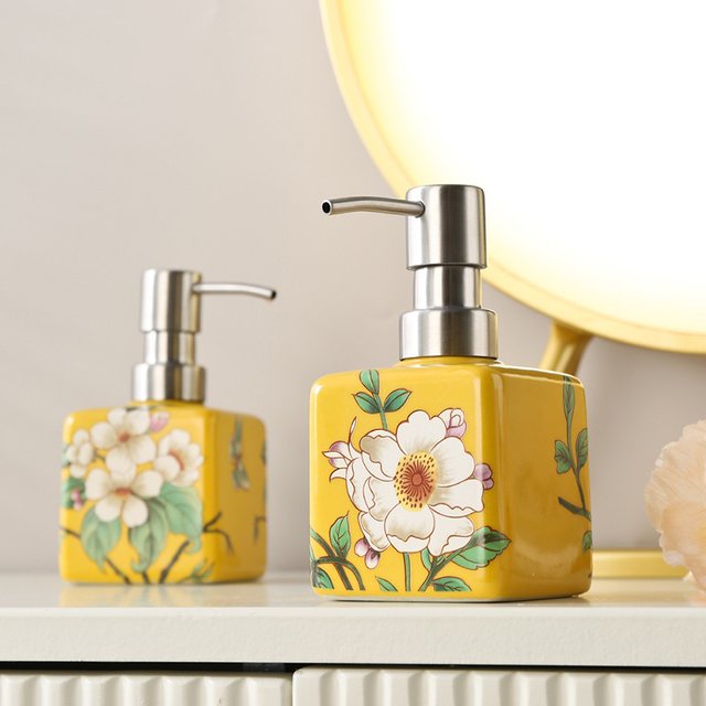 Distributeur de savon de 200ml, bouteille de shampoing en céramique, bouteille de gel douche, bouteille de presse en acier inoxydable, distributeur d'accessoires de salle de bains