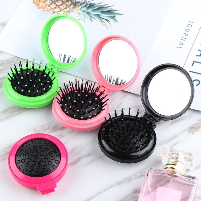 Hot Sale Folding Hair Brush With Mirror 4 Colors Portable Air Bag Comb Travel Comb Cosmetic Mirror Scalp Massager Beauty Tools