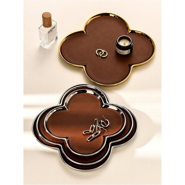 Four-leaf Storage Tray/Ceramic Leather Tray/Jewelry Tray/Entrance Key Tray Decorative Accessory/Cosmetics Storage
