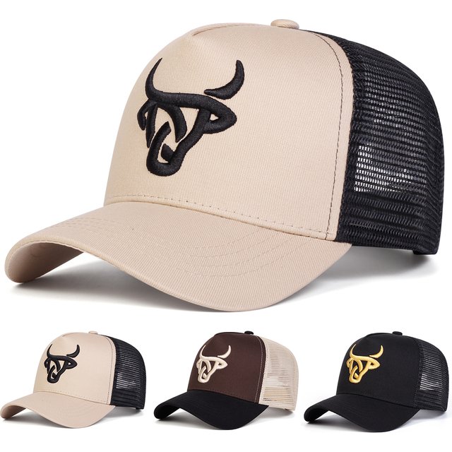 Unisex Ox Head Embroidery Baseball Net Caps Spring and Summer Outdoor Adjustable Casual Hats Hip Hop Hat Sunscreen Hat