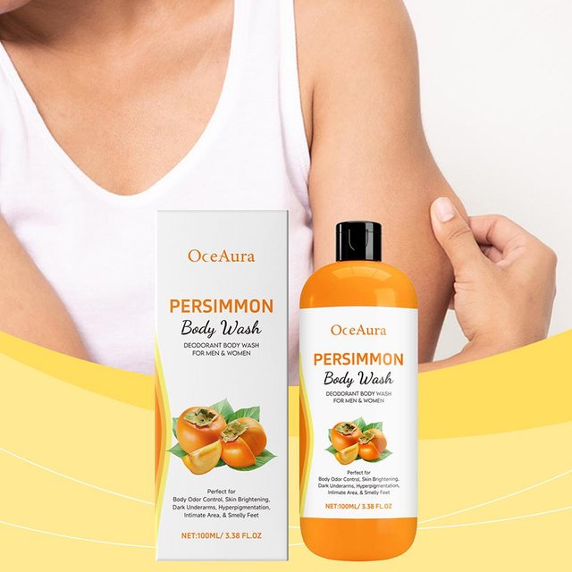 Gel douche hydratant au kaki 100ML, produits de nettoyage de la peau, éliminateur d'odeurs, soin exfoliant pour la douche, gel lissant pour le corps F3V1