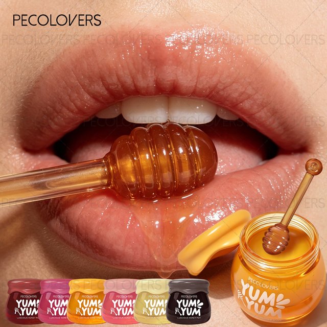 1PC Honeypot Lip Balm Moisturizing Hydrating Lip Oil Exfoliating Strawberry Peach Cherry Unisex Lip Oil Smoothing Lip Lines