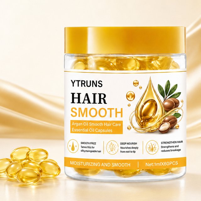 Argan Oil Hair Serum Capsules, 60Pcs Leave-In Hair Oil Conditioner, Anti-Frizz Treatment for Smoother, Shinier Dry Hair