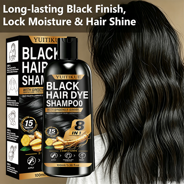 Quick Home Hair Coloring Shampoo Nourishing Plant Formula Cover Gray Hair Long‑Lasting Black Color Gentle Unisex Hair Dye Care