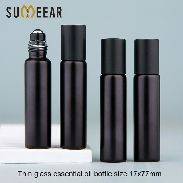 50/100 pièces/lot 10ml 5ml bouteille d'huile essentielle noir mat rouleau rechargeable sur bouteille de parfum bouteilles à roulettes en verre givré cosmétique