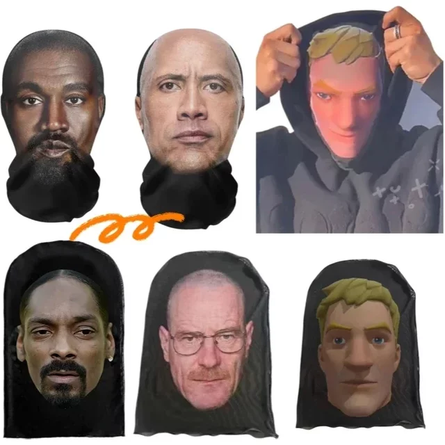 New 3D Printed Kanye Mask Elastic Mesh Full Face Mask Cosplay Headwear for men Women Party Simulation Fashion Hat Headgear