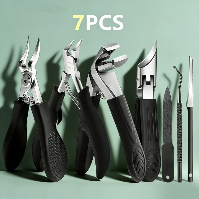 1/7pcs Professional Heavy Duty Nail Care Tool Set - Wide Jaw Nail Clippers with Convex for Thick Ingrown Toenails & Fingernails