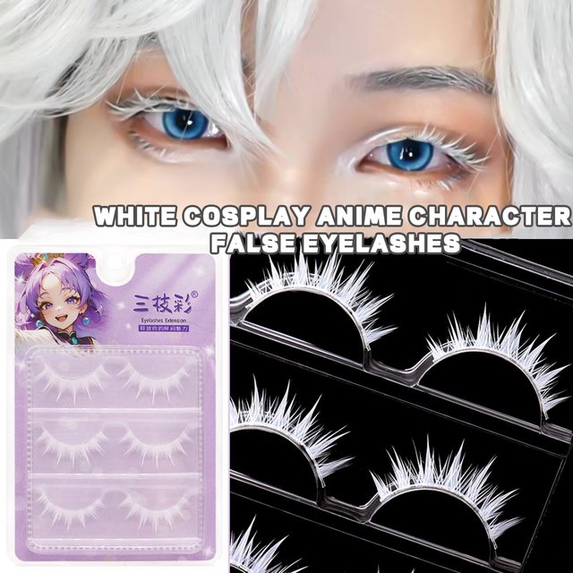 3 Pair White Anime Eyelashes 3D Fluffy Dramatic Colored Lashes for Cosplay Party Stage Cosmetic Makeup Supplies