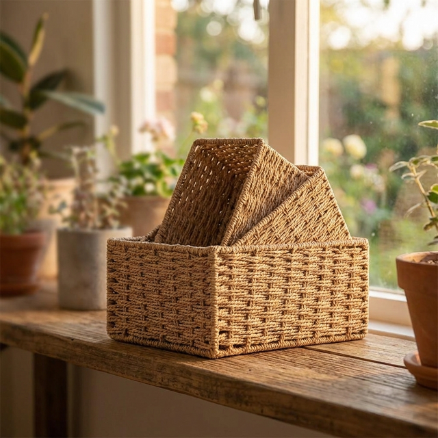 High Quality Portable Durable Large Capacity Woven Storage Basket Handmade Reusable Snack Sundries Organizer Cosmetic Container