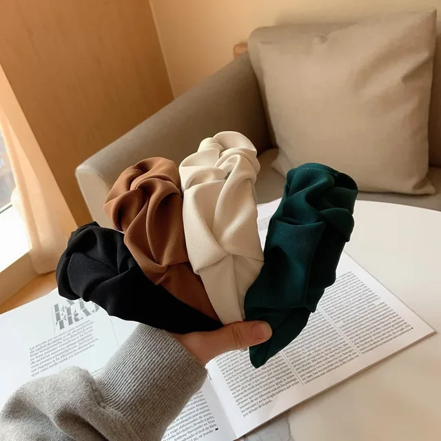 Korean Hair Accessories Solid Color Cotton Crumpled Women's Head Hoop Wide Bezel Makeup Hairbands for Ladies Headwear 2026 New