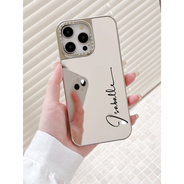 Personalized Case For iPhone 16 15 14 13 12 11 Pro Max Plus Custom Initials Name Fashion Plating Makeup Mirror Pattern Cover