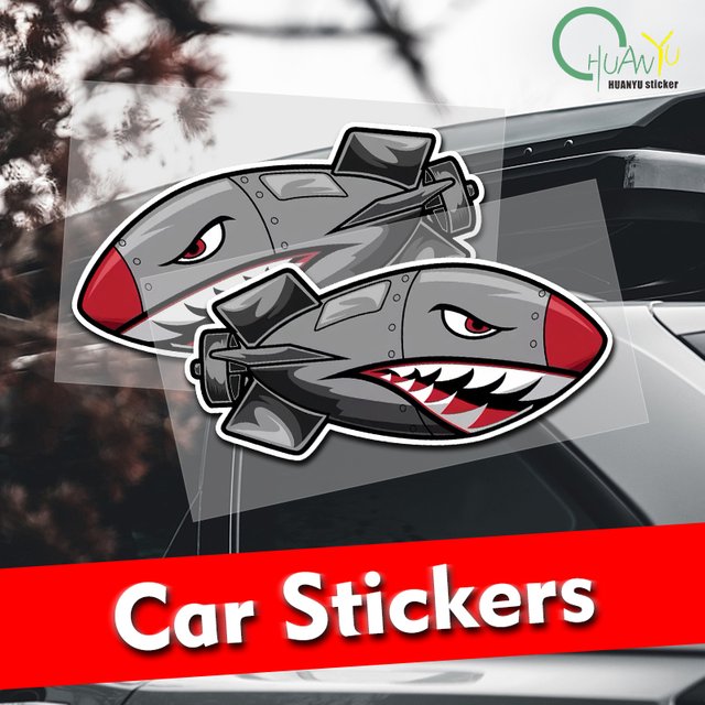 Interesting Bomb Flying Tiger Shark Mouth Car Stickers Windshield Bumper VAN Sunscreen Custom Printing Vinyl Decals Decorative