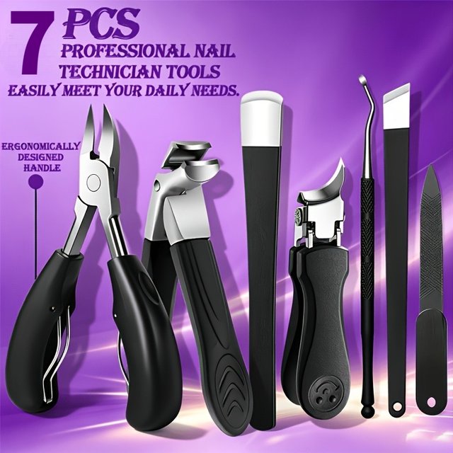 1/7pcs Heavy-Duty Professional Nail Care Set Stainless Steel Manicure Pedicure Tool Kit Including Nail Clippers Cuticle Pusher