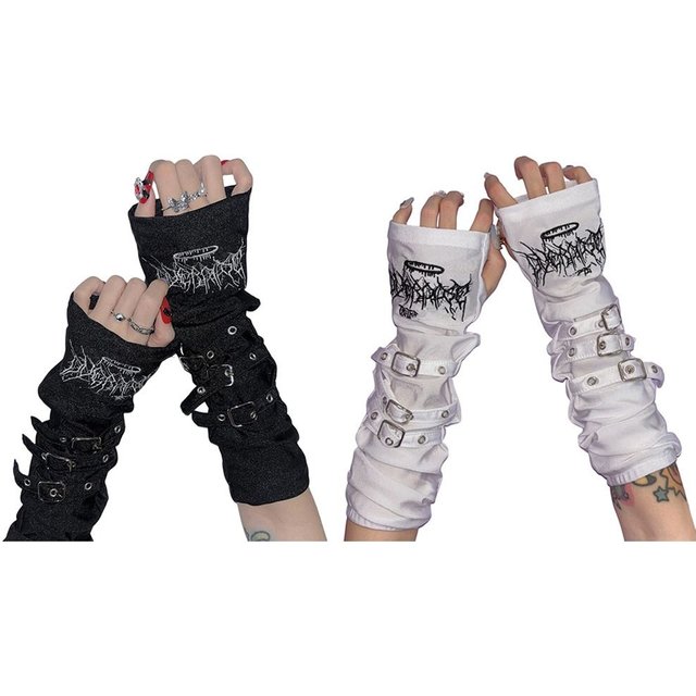 Fashion Metal Buckle Arm Sleeves Y2K Japanese Half Finger Sleeves Harajuku Dark Punk Sunscreen Gloves Women