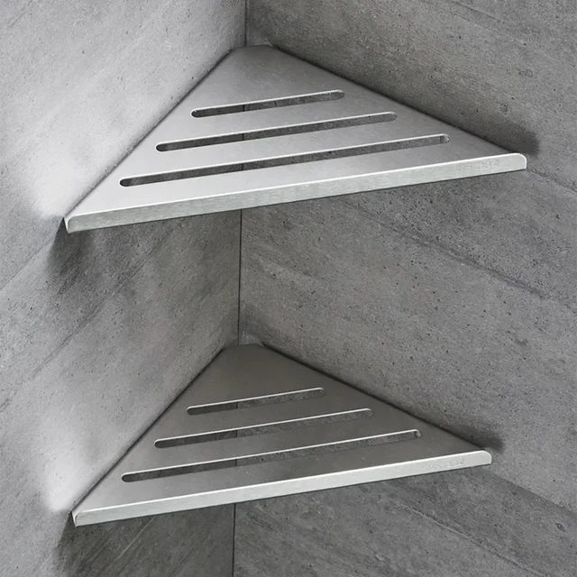 Drill-Free 304 Stainless Steel Corner Shower Caddy - Heavy-Duty Hollow Bathroom Shelf for Shampoo & Shower Gel Storage
