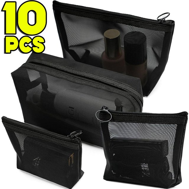 Transparent Mesh Zipper Cosmetic Bag Women Necessary Organizer Fashion Small Large Black Toiletry Bags Makeup Pouch Case