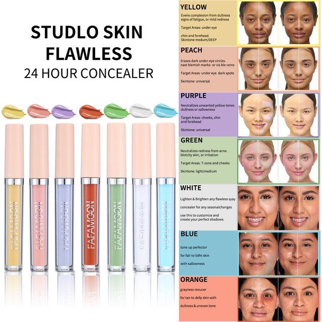 Full Coverage for Dark Circles Redness & Dull Skin Tones Natural Finish Liquid Contour Makeup Colorful