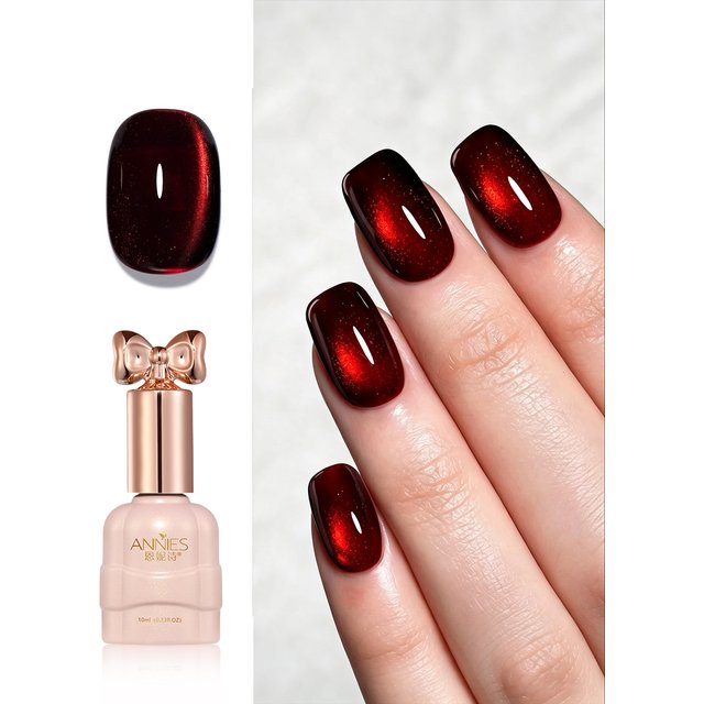 10ML Dark Cherry Red Cat Eye Gel Nail Polish Soak off Holographic Magnetic Nail Polish for Nail Art Manicure Salon DIY at Home