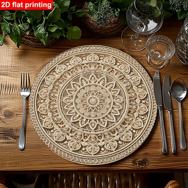 4/6/9pcs Round Placemats Suitable for Dining Table Light Brown and White Table Mats Hand Washable Elegant Placemats 38CM