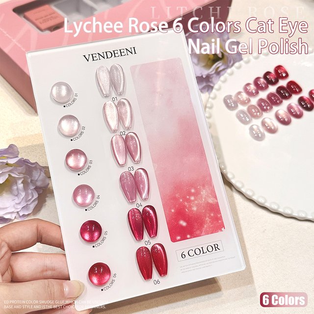 Vendeeni 6 Colors/Set Crystal Cat Eye Gel Nail Polish Magnetic UV Soak Off Gel Varnish Pink Red Cat Eye Gel Lacquer With Display