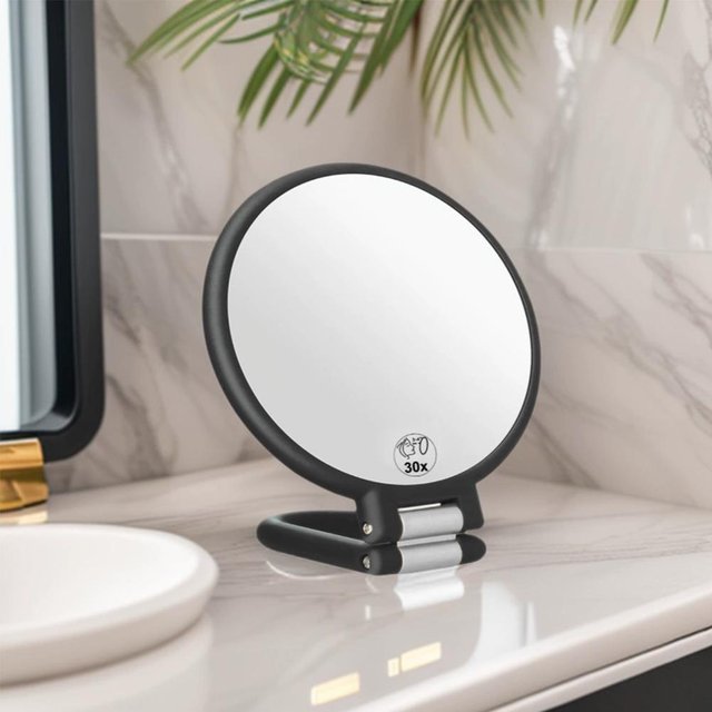 Magnifying Handheld Mirror Double Sided 1 X 15X Magnification Hand Mirror Folding Stand Adjustable Dressing Table Make Up Mirror
