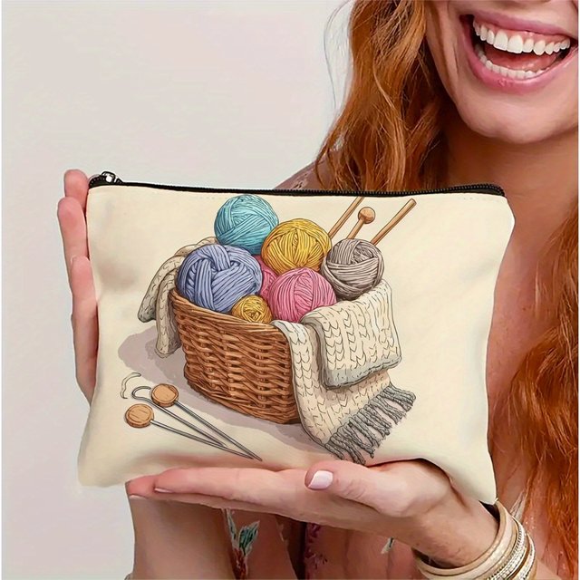 A Yarn ball patterned makeup bag- multifunctional zipper pouch, jewelry storage bag, perfect travel zipper small storage bag.