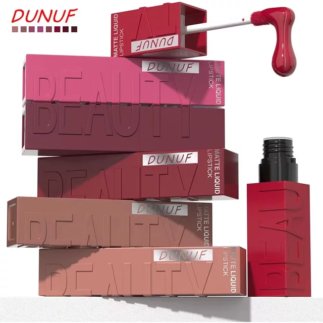 DUNUF 8-Color Lip Matte Smooth Easy-to-Apply Square Gloss Tube Velvet Waterproof Three-Dimensional Sexy Plumping Lipstick Makeup