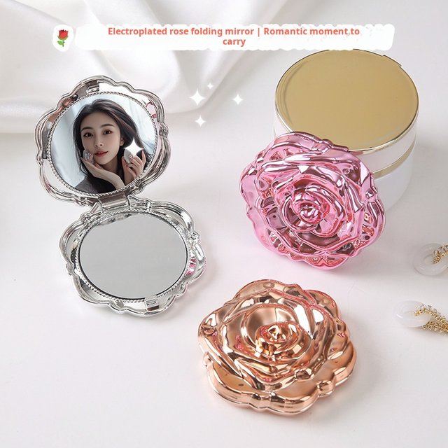 1PC Portable Mini Mirror Retro Rose Flower Small Pocket Makeup Mirror Double Sided Hand Mirrors Compact Cosmetic Beauty Tool