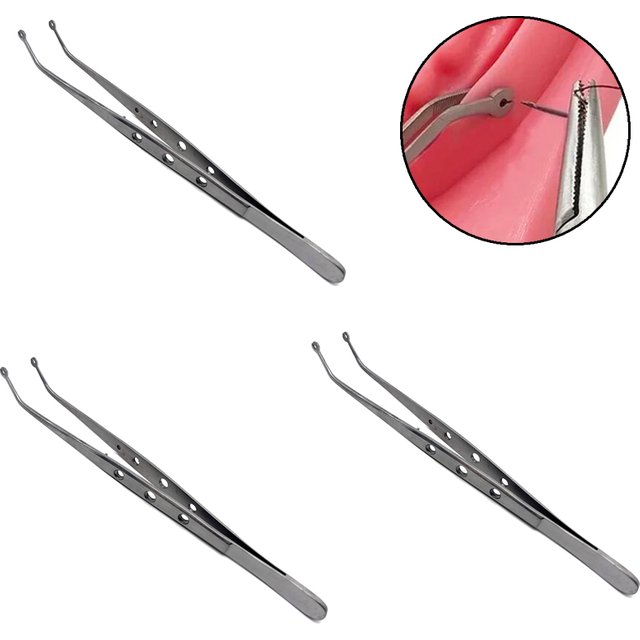 Dental Stitching Stainless Steel Tweezer Serrated Tip Holder Suture Forcep Dentist Oral Care Teeth Whitening Tool