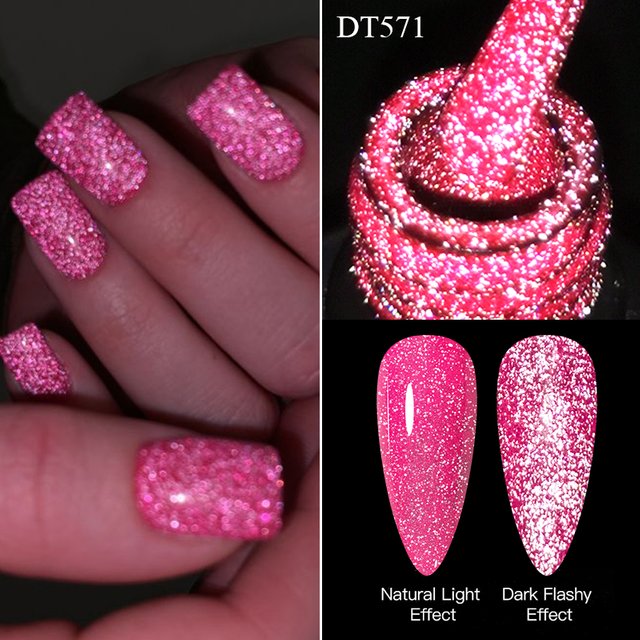 Fluorescent Reflective Glitter Gel Nail Polish Neon Color Flashy Semi Permanent Soak Off UV Gel Varnish Manicure Nail Supplies