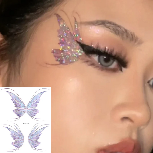 Fairy Butterfly Wings Shiny Tattoo Sticker Waterproof Eyes Face Body Art Fake Tattoos for women Makeup Dance Music Festival