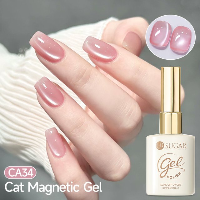 UR SUGAR 15ml Pink Glass Bead Cat Magnetic Gel Nail Polish Purple Moonlight Semi Permanent Nail Art Soak Off UV Gel Polish