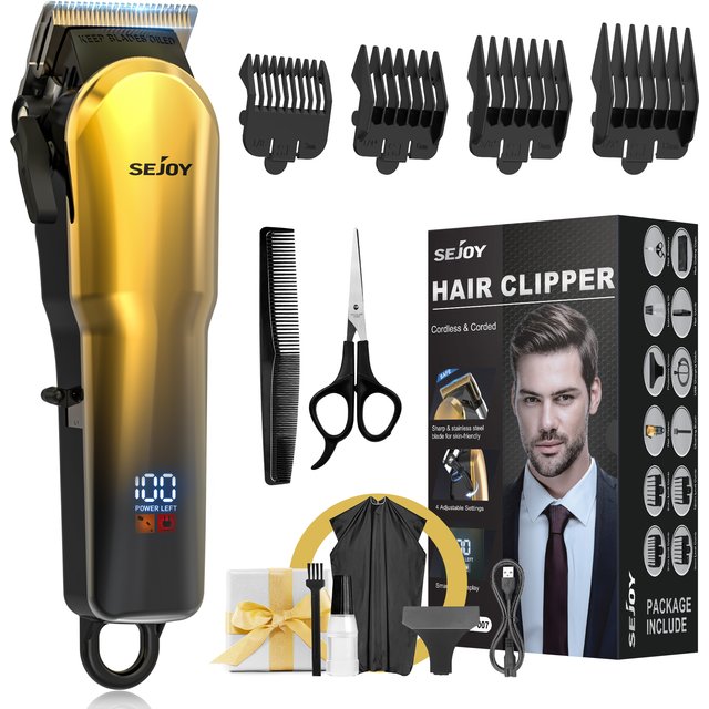 Hair Clippers Men,Cordless Clipper for men Haircut Waterproof with LED,IPX7 Waterproof,90 Min Long Runtime,5800 RPM Powerful Motor,Durable Stainless Steel Blades,LED,1.0–2.5mm Precision Hair Trimmers
