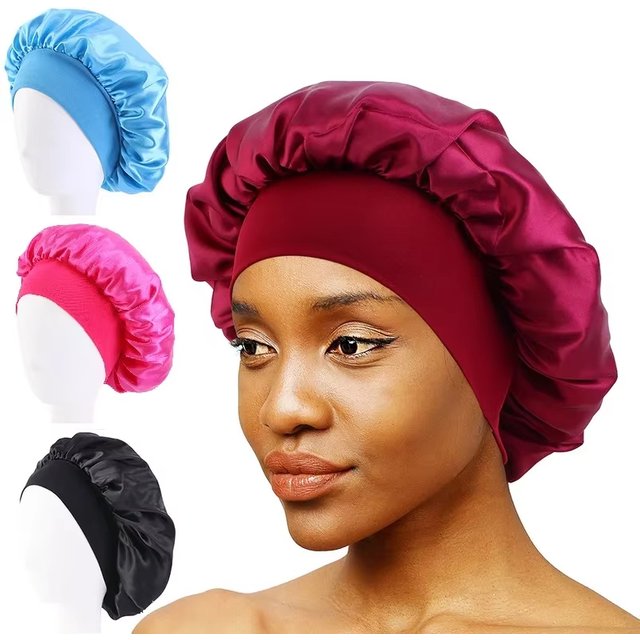 New Women's Satin Solid Wide-brimmed Sleeping Hat Unisex Head Wrap Elastic Band Cap Hair Care Bonnet Night Hat bonnet de nuit