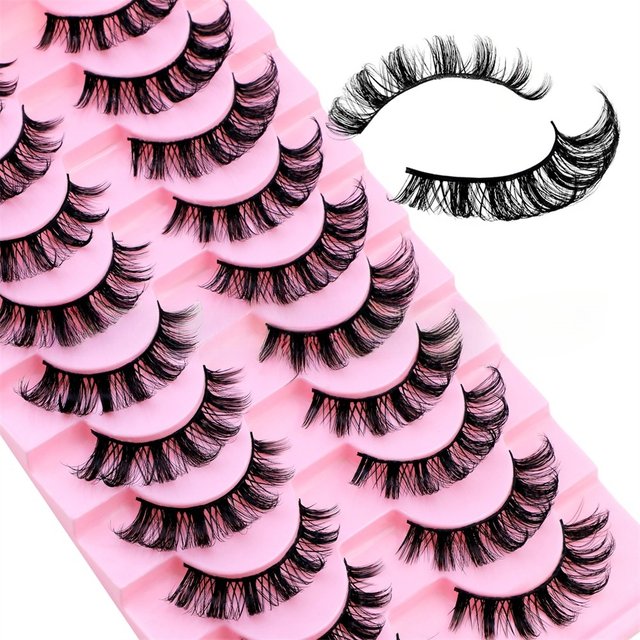 10 Pairs Russian Style False Eyelashes Dd Curled Fluffy Slender Mix Voluminous Dramatic Eyes Makeup Accessory