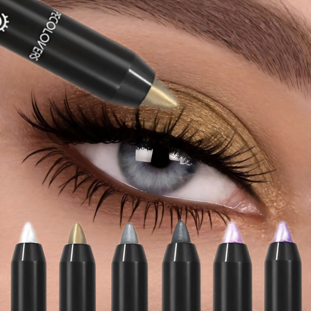 Dual-ended Design Shimmer Eyeshadow Stick, Multiple Used Colors, Eyeshadow&lying Silk&face Highlight Pen with Cotton Brush