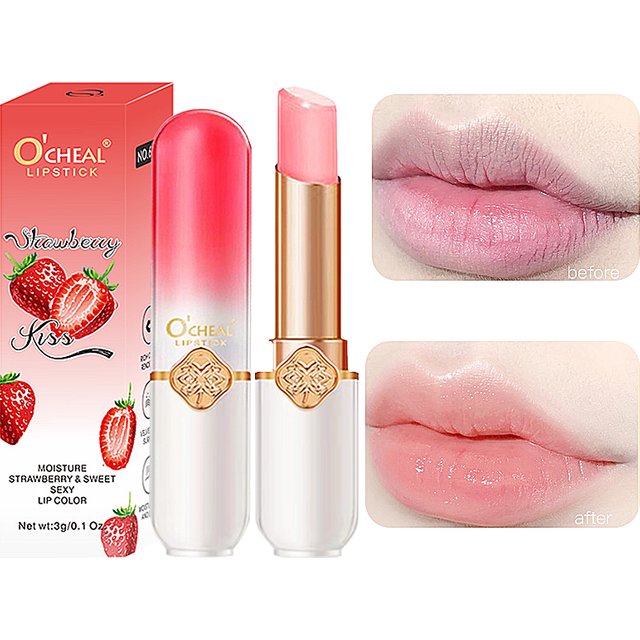 OCHEAL Color Changing Lipstick Fruit Lip Balm Moisturizing Waterproof Long Lasting Moisturizing Lip Balm Temperature Changing